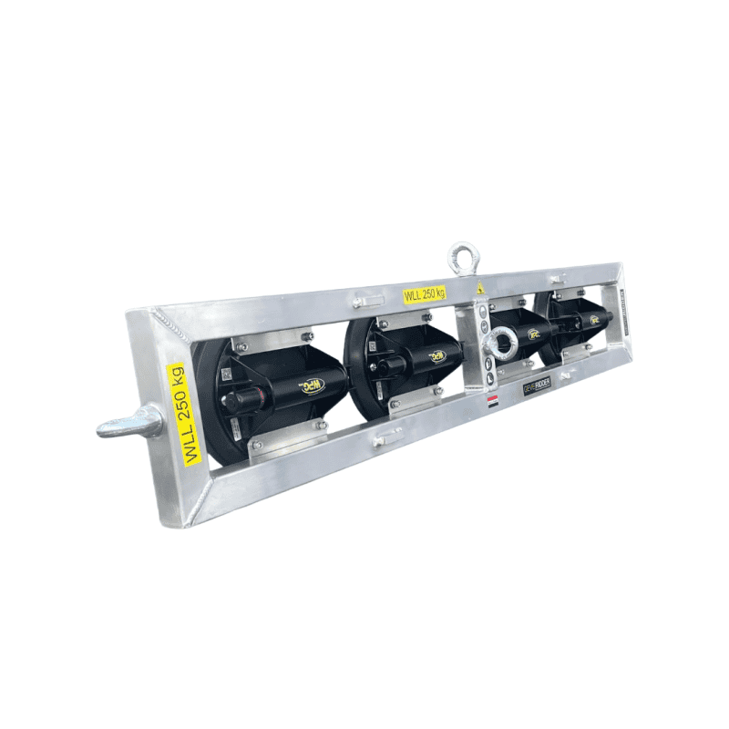 SirLiftAlot4 250 kg 1 NL: Vacuümheffer met 4 zuignappen, 250 kg WLL, glaszuiger voor ruiten DE: Vakuumheber mit 4 Saugtellern, 250 kg Tragfähigkeit, Glassauger FR: Palonnier à ventouses 4 coupelles, capacité 250 kg, pour vitrage EN: 4-pad glass vacuum lifter, 250 kg WLL for glazing