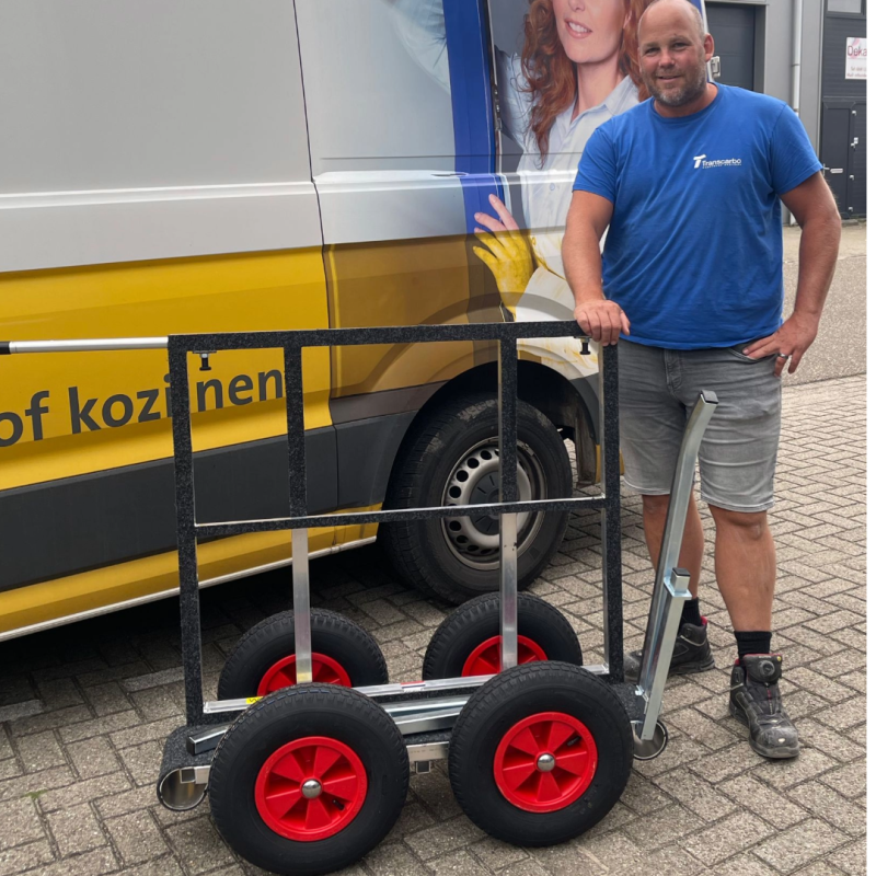 Glaskar Glaswagen Plattenwagen Glass Cart Urban , met een stalen spanklem op de foto.