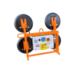 NL: Quattro accu-glasvacuümheffer met 4 zuignappen, dubbel vacuümcircuit, WLL 350 kg, 30 kg, 840×650 mm, 240 mm h.o.h., centraal hijsoog voor draaien/kantelen | EN: Quattro battery-powered glass vacuum lifter with 4 cups, dual circuit, WLL 350 kg, 30 kg, 840×650 mm, 240 mm spacing, central eye for rotate/tilt | FR: Palonnier verre Quattro sur batterie avec 4 ventouses, double circuit, CMU 350 kg, 30 kg, 840×650 mm, entraxe 240 mm, œillet central pour rotation/basculement | DE: Quattro Akku-Glas-Vakuumheber mit 4 Saugtellern, Zweikreis-System, Traglast 350 kg, 30 kg, 840×650 mm, 240 mm Abstand, zentrales Auge zum Drehen/Kippen